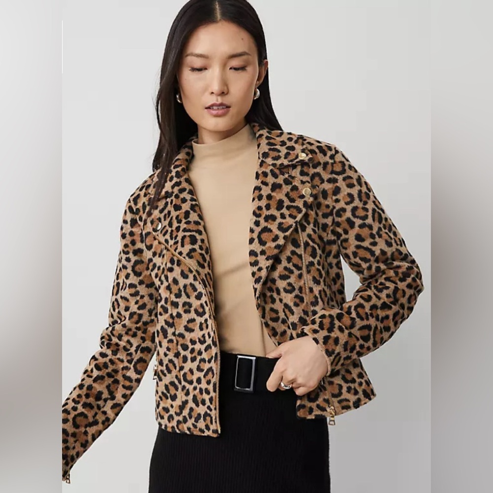 Ann Taylor animal print Moto jacket XS new